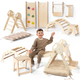 Set 5in1 Montessori per arrampicata: Triangolo di Pikler, Arco, Aggiunta Artistica + Tavola scivolo e Cuscino – per bambini da 1 a 3 anni