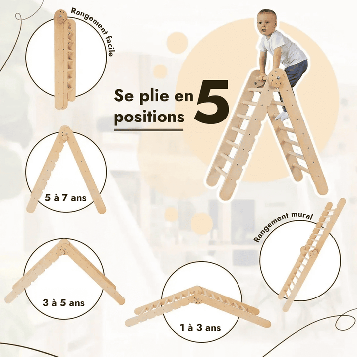 Set 4in1 Rampicante: Scala a Triangolo + Arco da Arrampicata + Tappetino Scivolo + Cuscino Beige