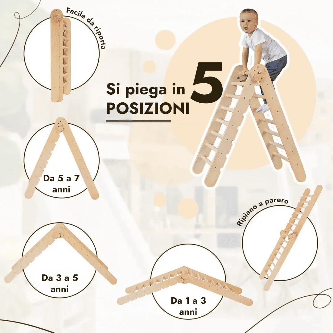 Set 6in1 Rampicante: Scala a Triangolo + Arco/Dondolo + Scivolo/Rampa + Rete + Cuscino + Aggiunta Artistica