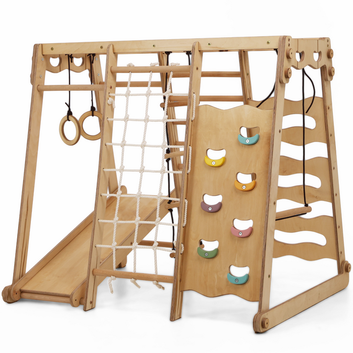 Set da Gioco Coperto per bambini 6in1: Parco Giochi + Altalena Doppia + Scivolo + Corda da Arrampicata + Scale
