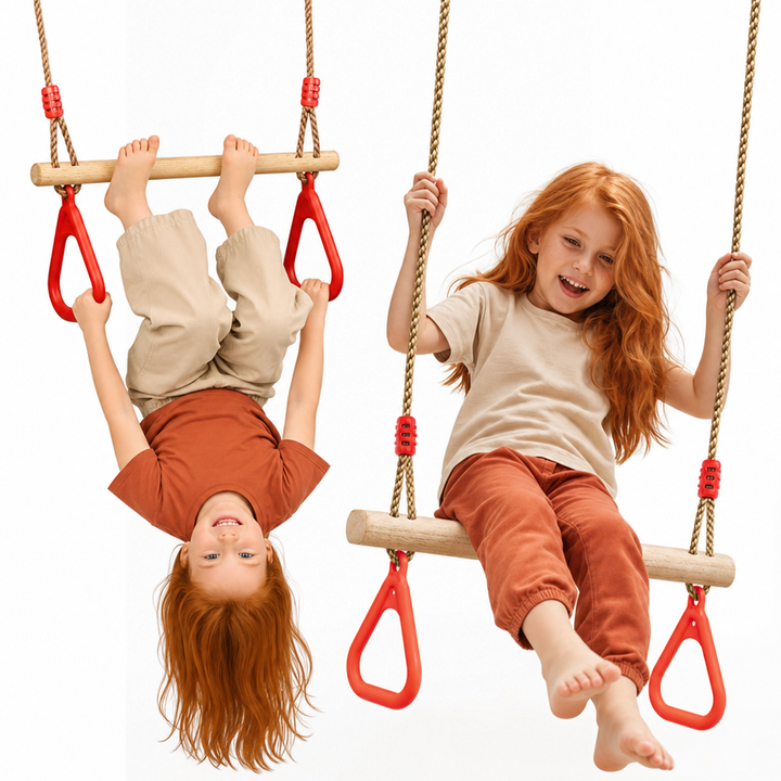 Set altalena 2in1: Trapezio + Anelli da ginnastica