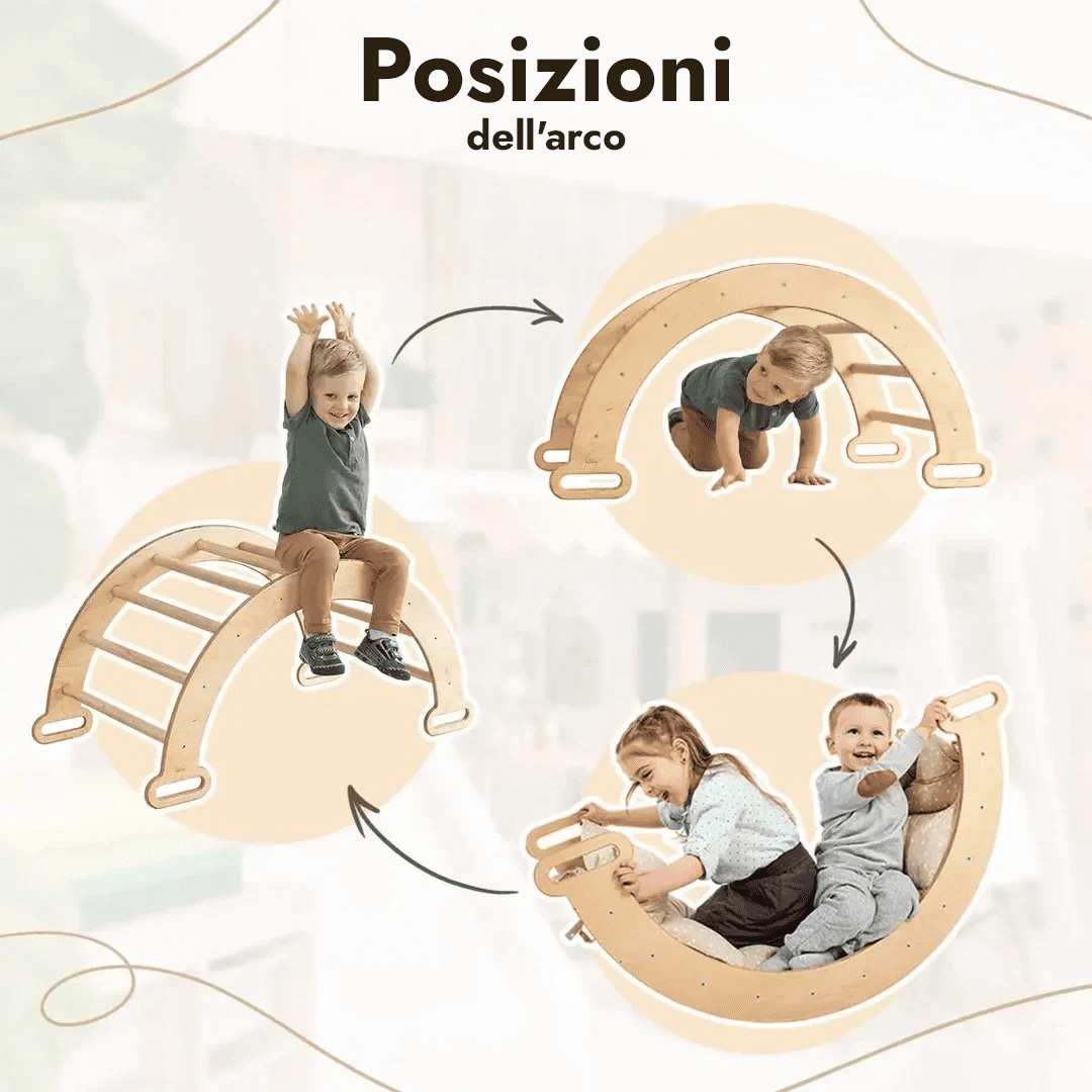 Set 4in1 Rampicante: Scala a Triangolo + Arco da Arrampicata + Tappetino Scivolo + Cuscino Beige