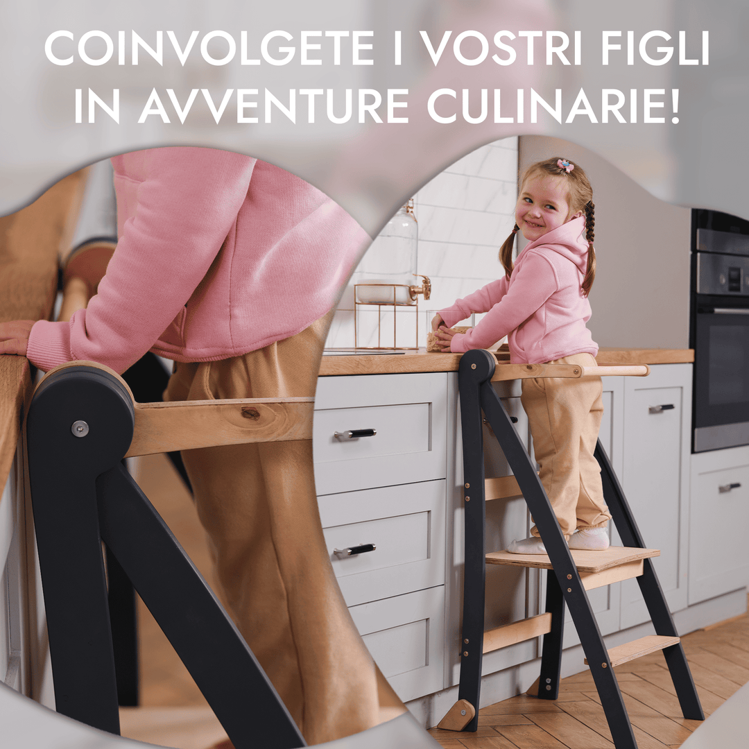 Torre di apprendimento per bambini piccoli: Aiutante in cucina per bambini - Grafite