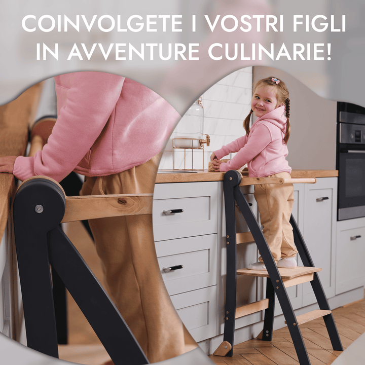 Torre di apprendimento per bambini piccoli: Aiutante in cucina per bambini - Grafite