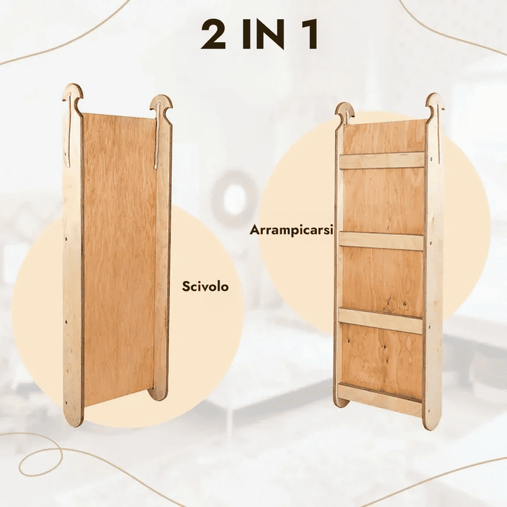 Set 4in1 Rampicante: Scala a Triangolo + Arco da Arrampicata + Tappetino Scivolo + Cuscino Beige