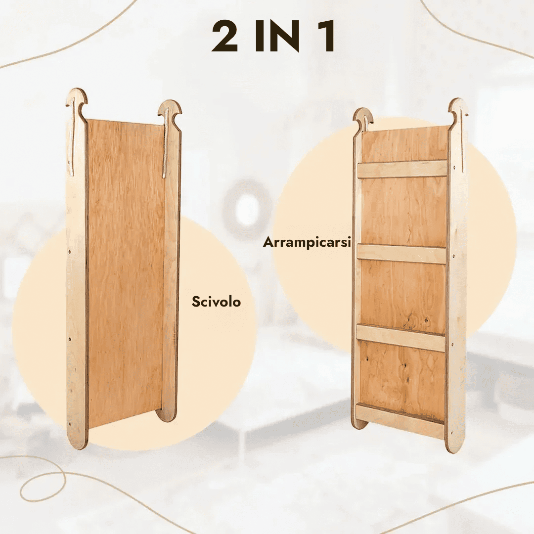 Set 6in1 Rampicante: Scala a Triangolo + Arco/Dondolo + Scivolo/Rampa + Rete + Cuscino + Aggiunta Artistica