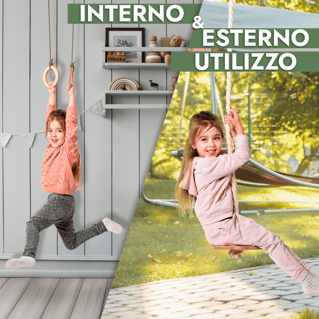 Set Altalene 3in1: Scala a Corda + Anelli da Ginnastica + Altalena a Disco