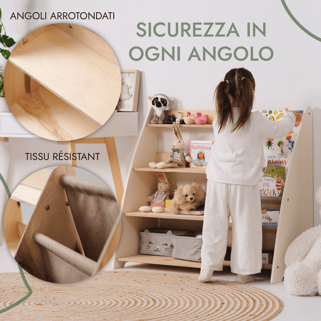 2in1 Mensola Montessori per libri e giocattoli per neonati