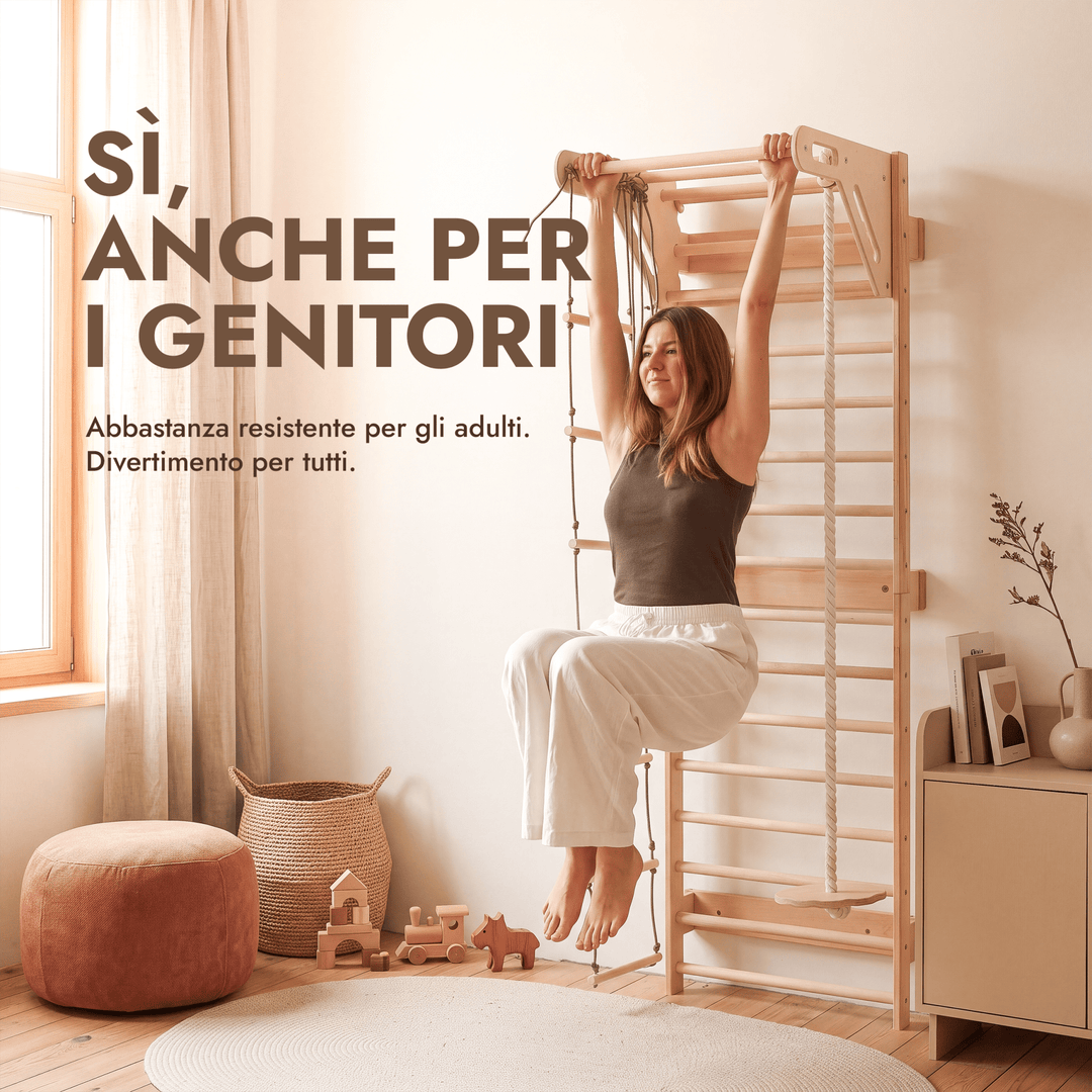 5-in-1 Spalliera Svedese con Sbarra Trazioni e Set Altalena 3in1 - Goodevas IT