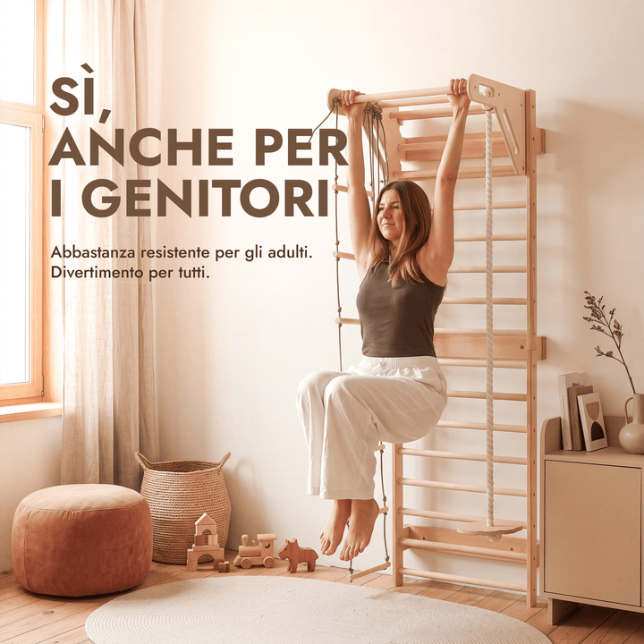 5-in-1 Spalliera Svedese con Sbarra Trazioni e Set Altalena 3in1 - Goodevas IT
