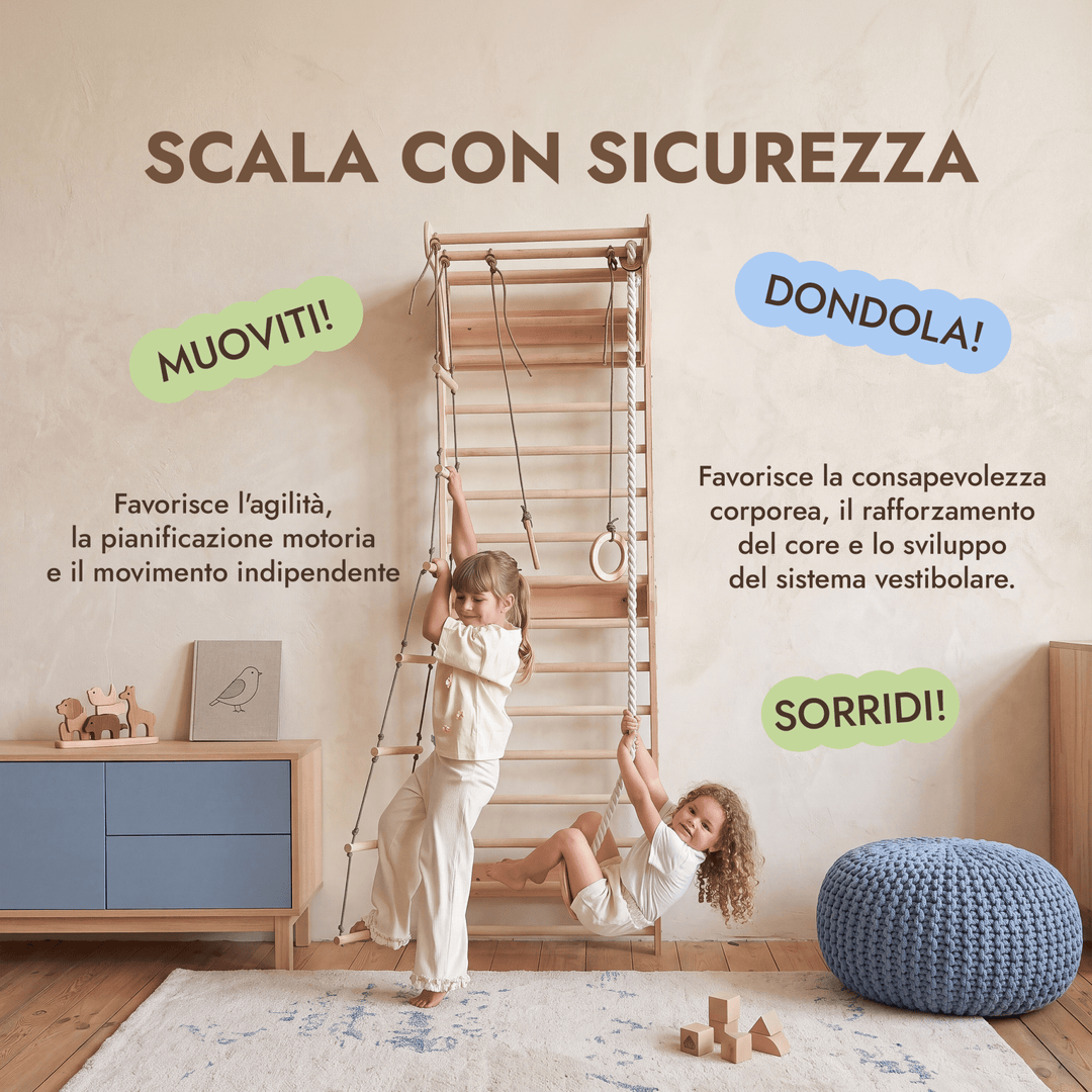 5-in-1 Spalliera Svedese con Sbarra Trazioni e Set Altalena 3in1 - Goodevas IT