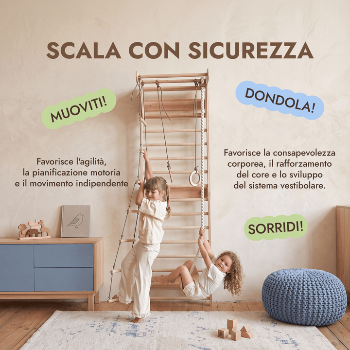 5-in-1 Spalliera Svedese con Sbarra Trazioni e Set Altalena 3in1 - Goodevas IT