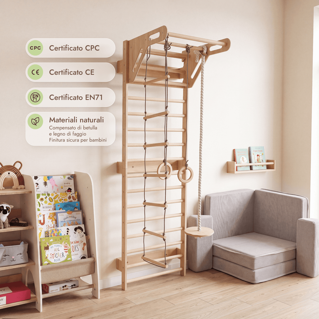 5-in-1 Spalliera Svedese con Sbarra Trazioni e Set Altalena 3in1 - Goodevas IT