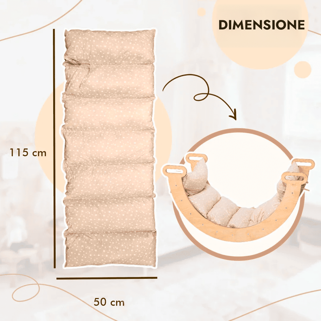 Set 4in1 Rampicante: Scala a Triangolo + Arco da Arrampicata + Tappetino Scivolo + Cuscino Beige