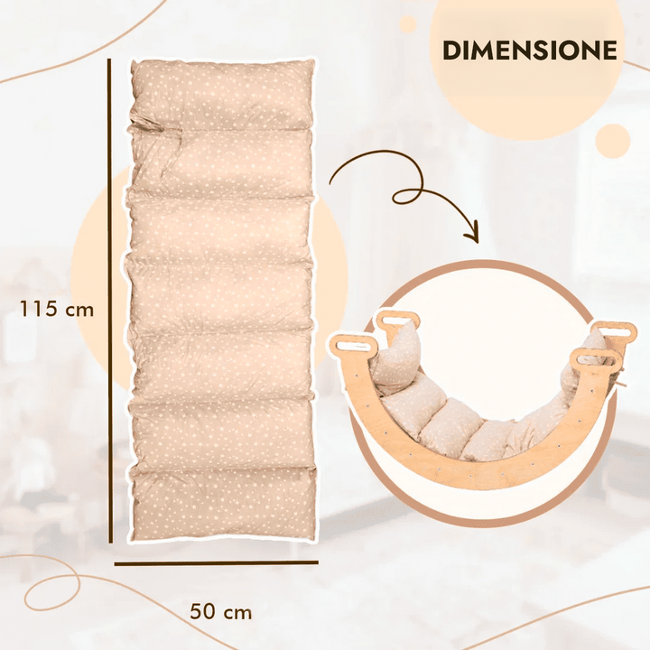 Set 4in1 Rampicante: Scala a Triangolo + Arco da Arrampicata + Tappetino Scivolo + Cuscino Beige