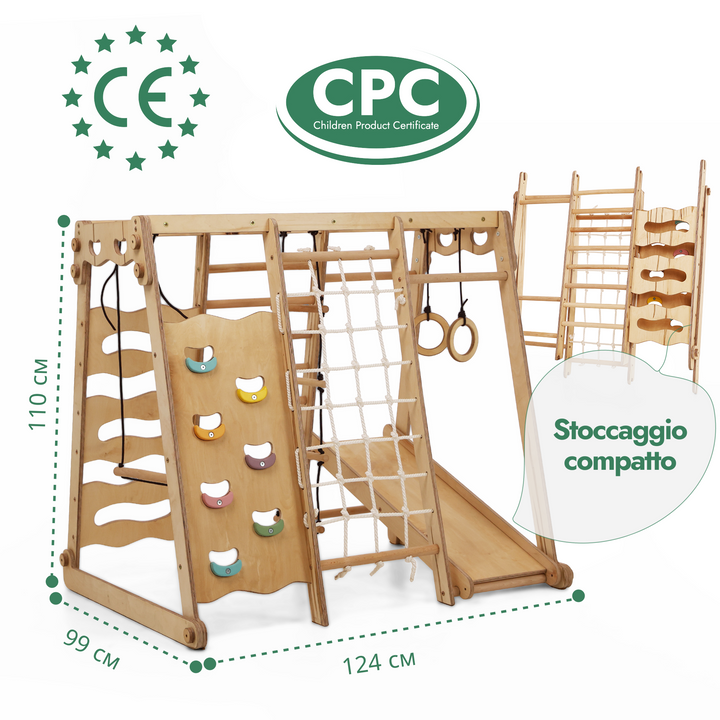 Set da Gioco Coperto per bambini 6in1: Parco Giochi + Altalena Doppia + Scivolo + Corda da Arrampicata + Scale