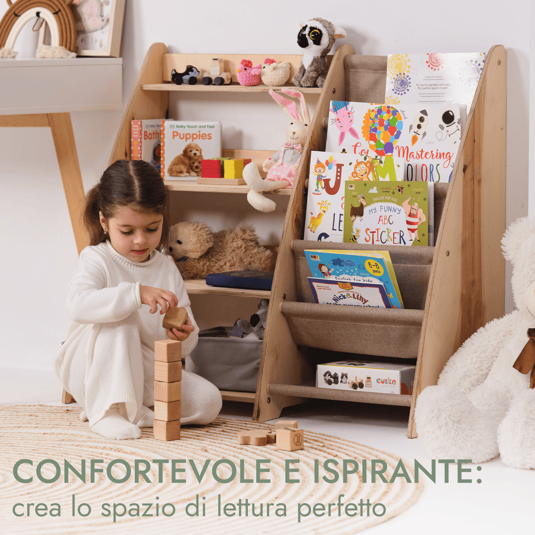 2in1 Mensola Montessori per libri e giocattoli per neonati