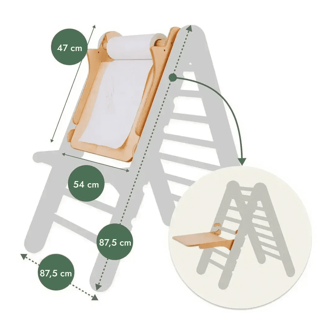 Set 6in1 Rampicante: Scala a Triangolo + Arco/Dondolo + Scivolo/Rampa + Rete + Cuscino + Aggiunta Artistica