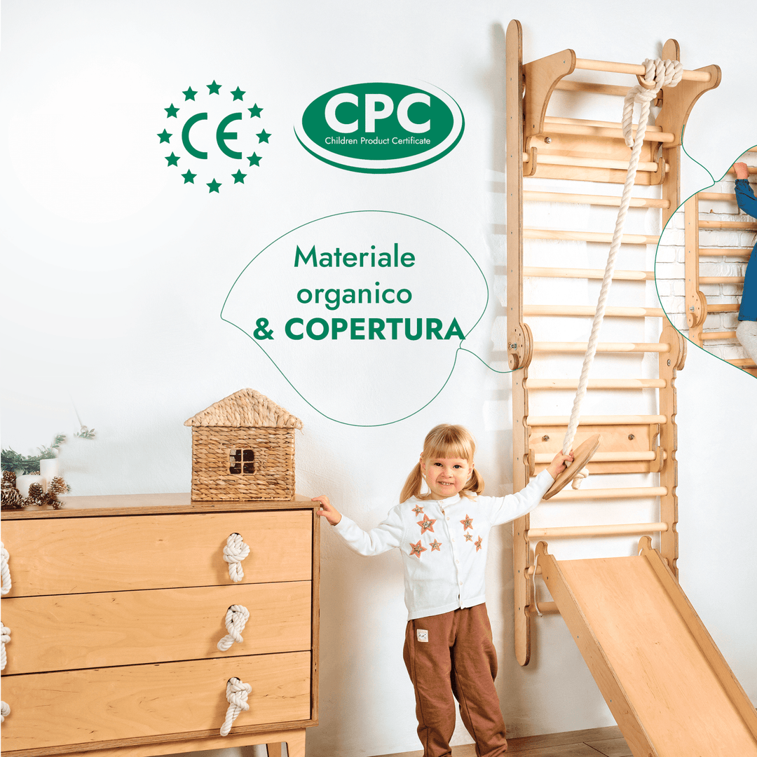 6in1 Spalliera Svedese in Legno / Scala da Arrampicata per Bambini + Set da Altalena + Tavola Scorrevole - Goodevas IT