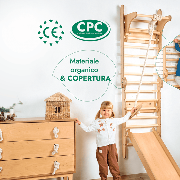6in1 Spalliera Svedese in Legno / Scala da Arrampicata per Bambini + Set da Altalena + Tavola Scorrevole - Goodevas IT