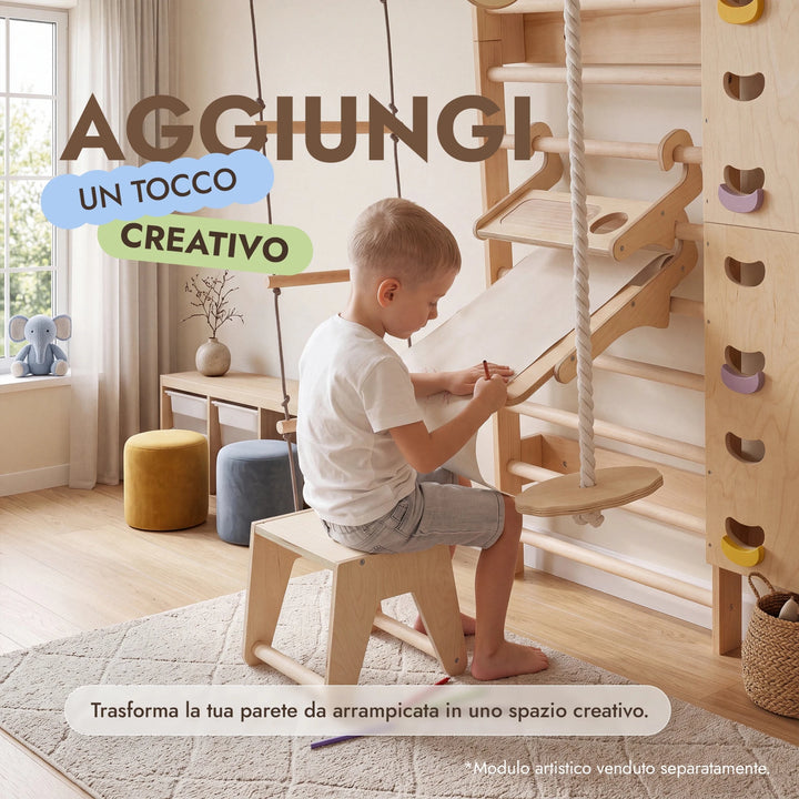 7-in-1 Parete da Arrampicata per Bambini: Spalliera, Prese, Rete, Sbarra Trazioni e Set Altalena 3in1 - Goodevas IT