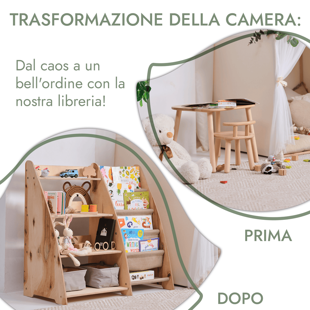 2in1 Mensola Montessori per libri e giocattoli per neonati