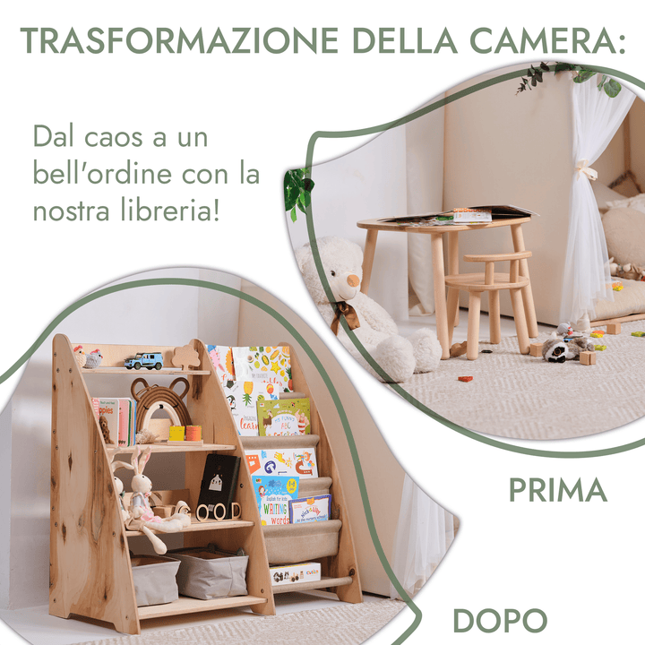 2in1 Mensola Montessori per libri e giocattoli per neonati