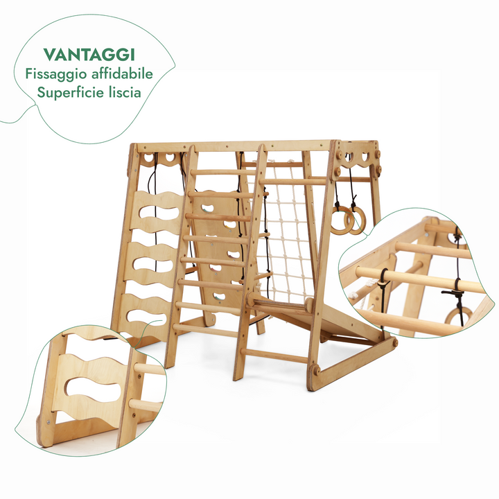 Set da Gioco Coperto per bambini 6in1: Parco Giochi + Altalena Doppia + Scivolo + Corda da Arrampicata + Scale
