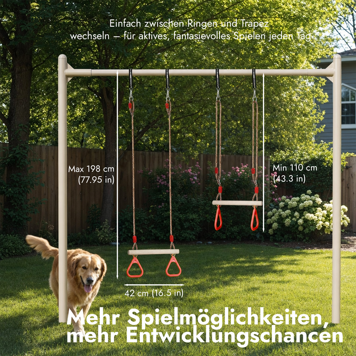 Set altalena 2in1: Trapezio + Anelli da ginnastica