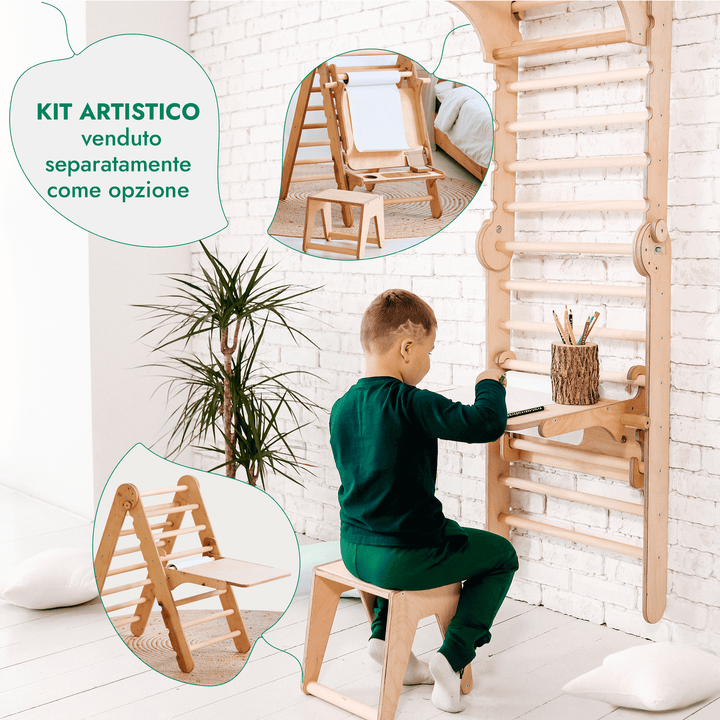 6in1 Spalliera Svedese in Legno / Scala da Arrampicata per Bambini + Set da Altalena + Tavola Scorrevole