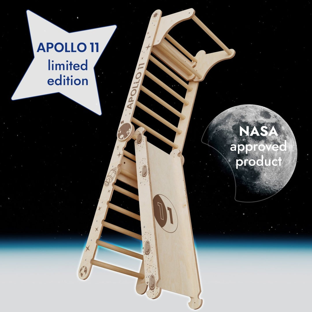 Apollo Swedish Wall / Scala da Arrampicata per Piccoli Astronauti + Set Altalena Lunare + Tavola da Scivolo