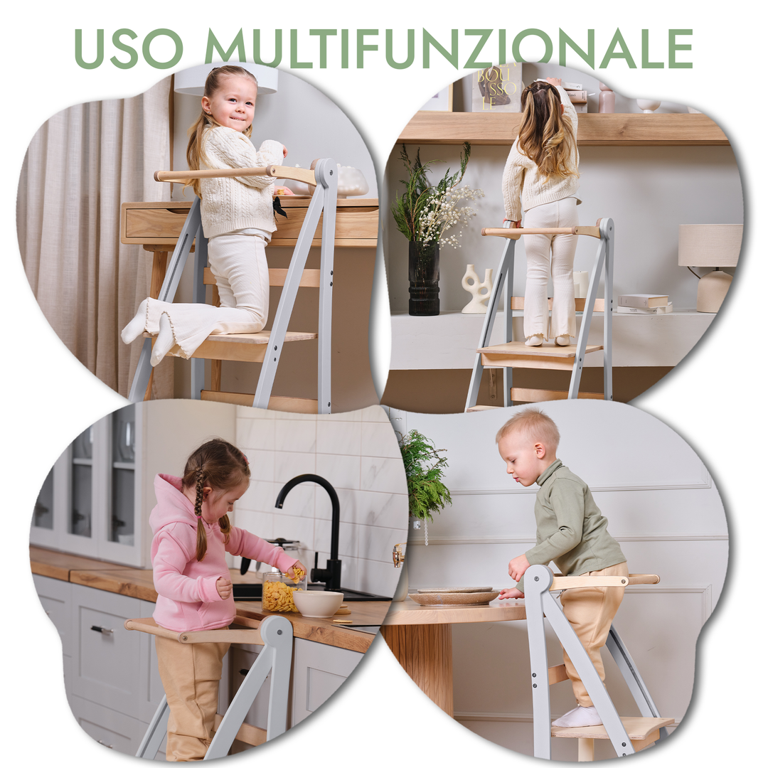 Torre di apprendimento: sgabello pieghevole per bambini piccoli - Grigio