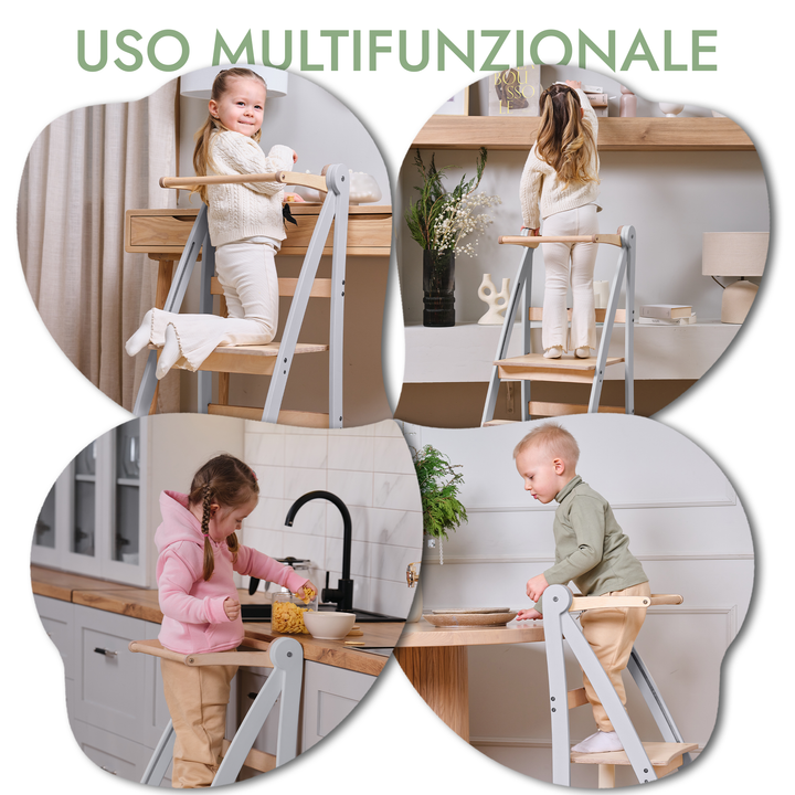 Torre di apprendimento: sgabello pieghevole per bambini piccoli - Grigio