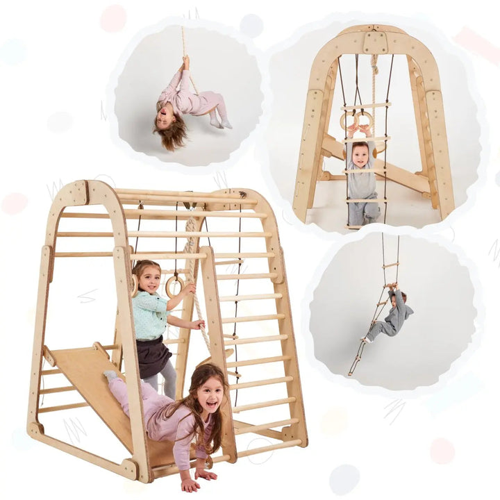 Parco giochi 7 in 1 da interno per bambini piccoli – Area gioco, Set altalene, Scivolo e Set artistico