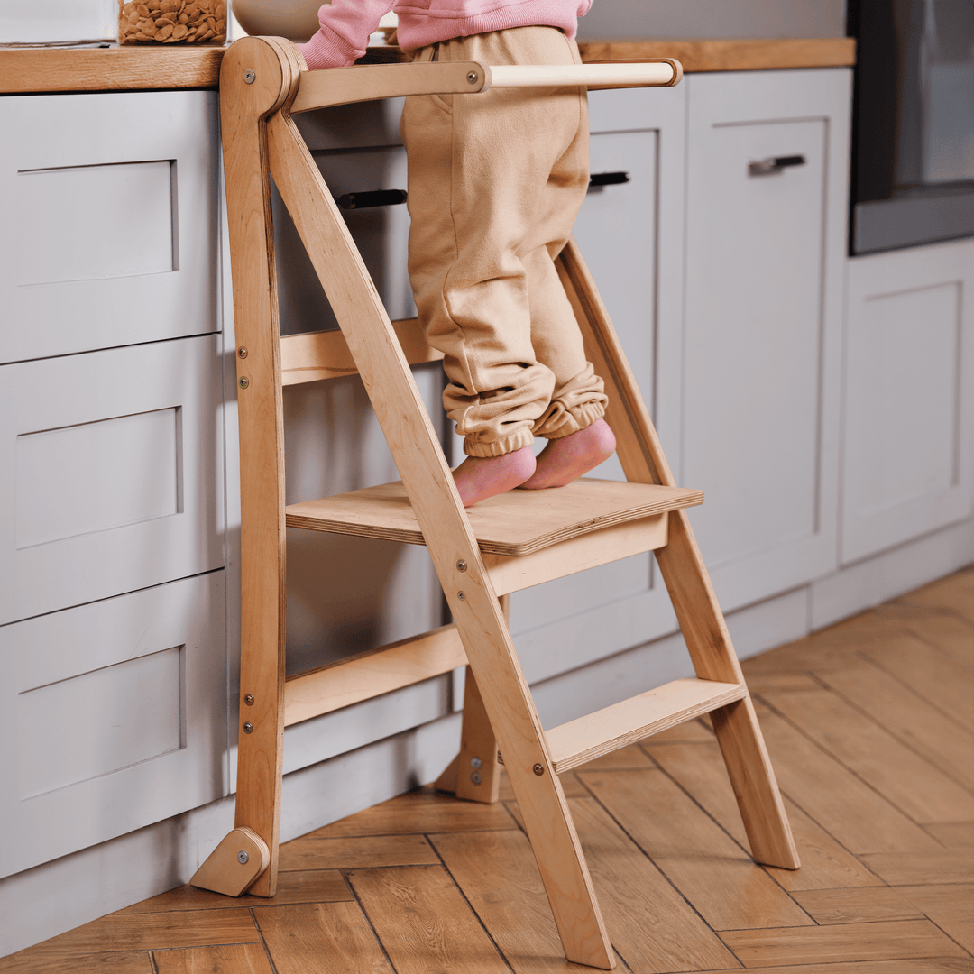 Torre di apprendimento: sgabello pieghevole per bambini piccoli - Beige