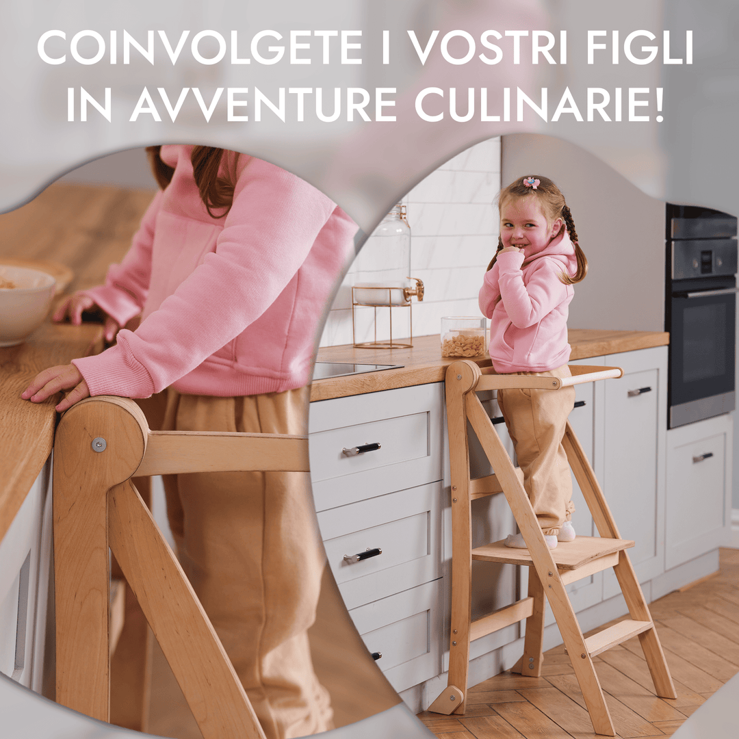 Torre di apprendimento: sgabello pieghevole per bambini piccoli - Beige