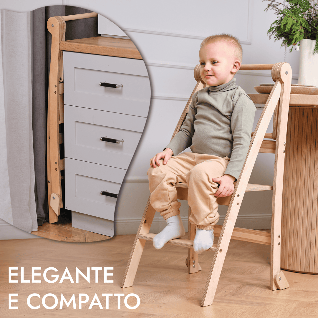 Torre di apprendimento: sgabello pieghevole per bambini piccoli - Beige