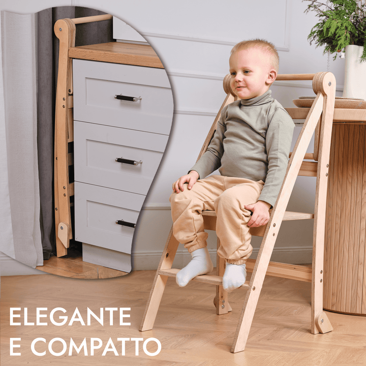 Torre di apprendimento: sgabello pieghevole per bambini piccoli - Beige