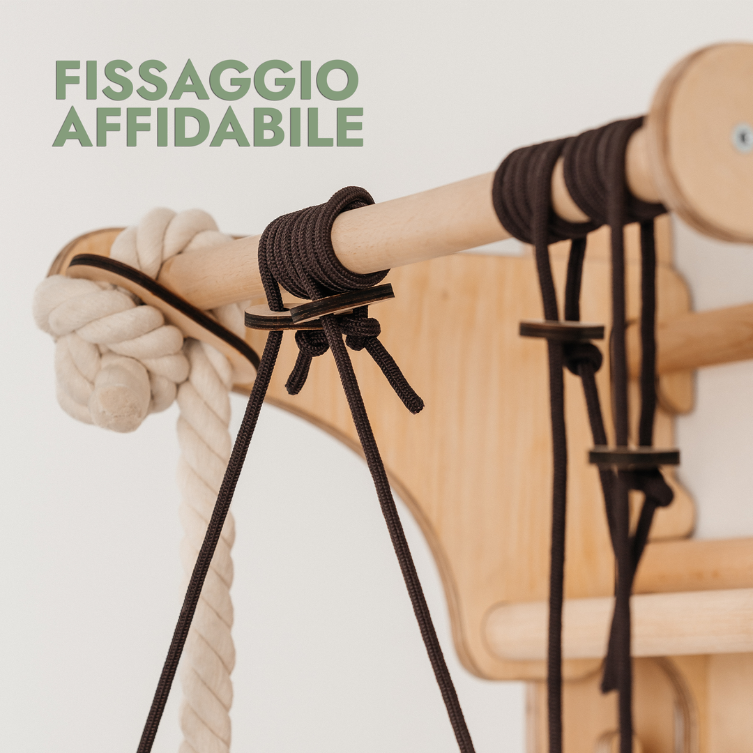 Spalliera Svedese / Scala Rampicante per Bambini + Set Dondolo + Tappetino Scivolo + Complemento Artistico