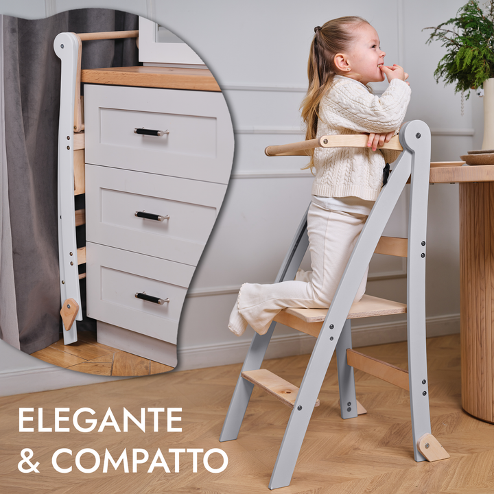Torre di apprendimento: sgabello pieghevole per bambini piccoli - Grigio