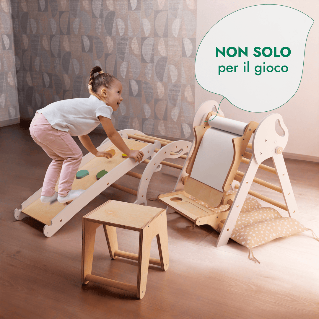 Set 4in1 Montessori per arrampicata: Triangolo di Pikler, Arco, Aggiunta Artistica + Tavola scivolo e Cuscino – per bambini da 1 a 3 anni - Goodevas IT