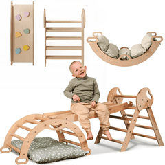 Set 4in1 Montessori per arrampicata: Triangolo di Pikler, Arco, Tavola scivolo e Cuscino – per bambini da 1 a 3 anni - Goodevas IT