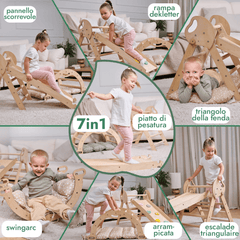 Set 4in1 Montessori per arrampicata: Triangolo di Pikler, Arco, Tavola scivolo e Cuscino – per bambini da 1 a 3 anni - Goodevas IT