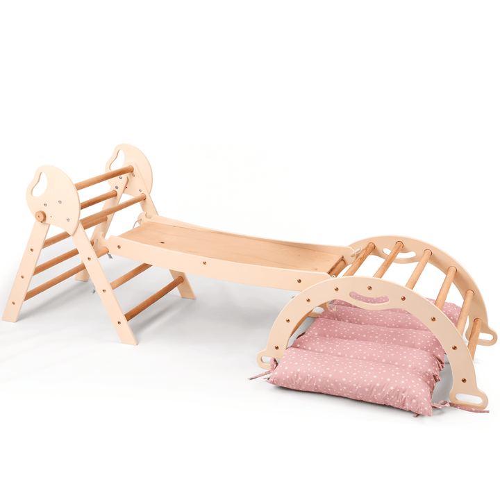 Set 4in1 Montessori per arrampicata: Triangolo di Pikler, Arco, Tavola scivolo e Cuscino – per bambini da 1 a 3 anni - Goodevas IT