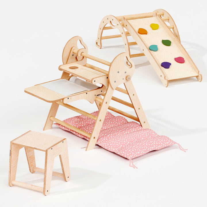 Set 4in1 Montessori per arrampicata: Triangolo di Pikler, Arco, Tavola scivolo e Cuscino – per bambini da 1 a 3 anni - Goodevas IT