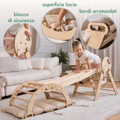 Set 4in1 Montessori per arrampicata: Triangolo di Pikler, Arco, Tavola scivolo e Cuscino – per bambini da 1 a 3 anni - Goodevas IT