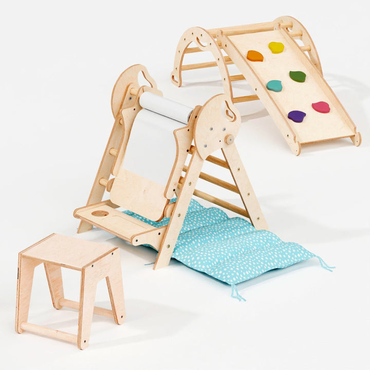 Set 4in1 Montessori per arrampicata: Triangolo di Pikler, Arco, Tavola scivolo e Cuscino – per bambini da 1 a 3 anni - Goodevas IT