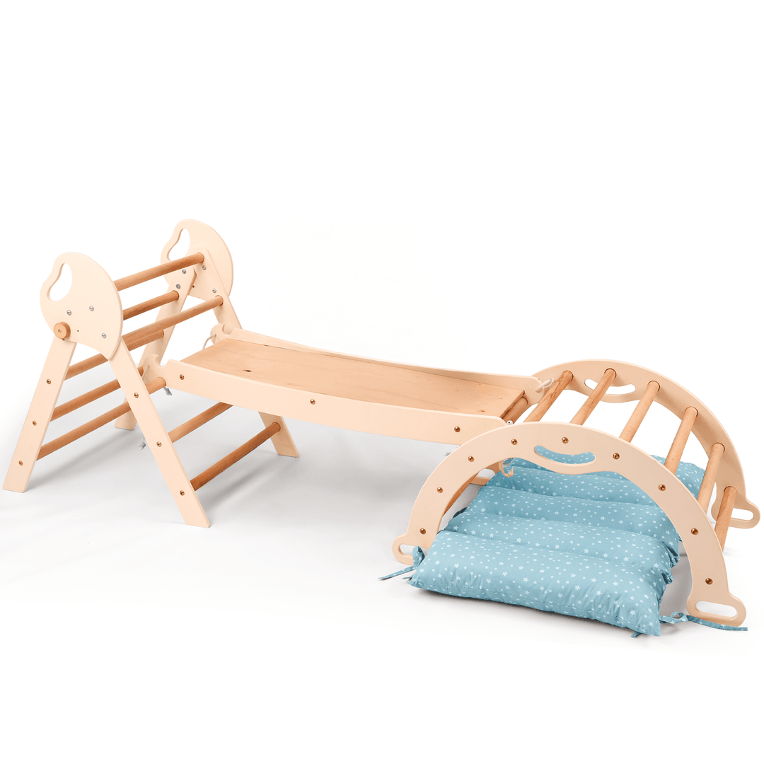 Set 4in1 Montessori per arrampicata: Triangolo di Pikler, Arco, Tavola scivolo e Cuscino – per bambini da 1 a 3 anni - Goodevas IT