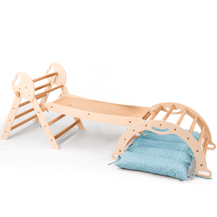 Set 4in1 Montessori per arrampicata: Triangolo di Pikler, Arco, Tavola scivolo e Cuscino – per bambini da 1 a 3 anni - Goodevas IT