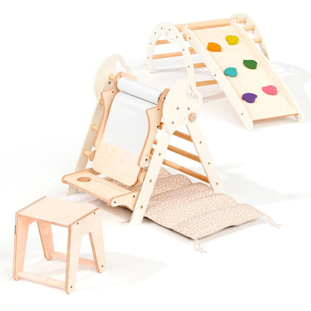 Set 4in1 Montessori per arrampicata: Triangolo di Pikler, Arco, Tavola scivolo e Cuscino – per bambini da 1 a 3 anni - Goodevas IT